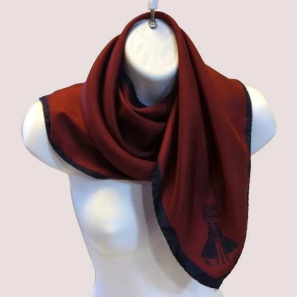 Burberrys Authentic Burgundy w Navy Trim Silk Scarf Vintage 26" x 26" - Picture 2 of 13